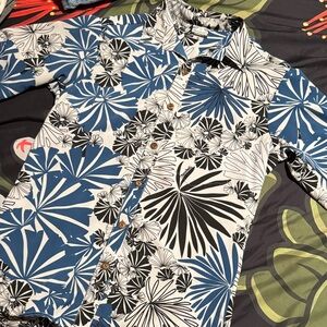 Manuhealii Blue and Black Botanical Shirt